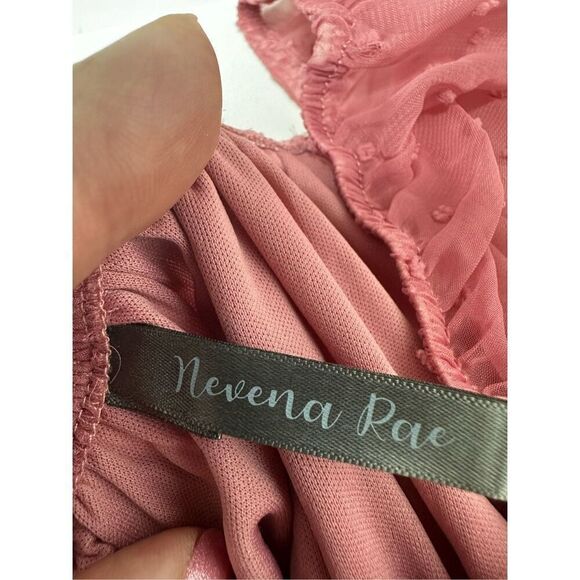 Nevena Rae Swiss Dot Ruffle Trimmed Mini Dress Dust Pink Size L Lined See Notes - Picture 9 of 15